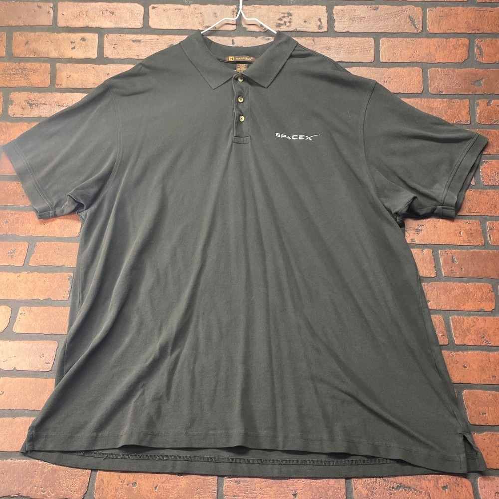 Harrington Men's Black SpaceX Logo Cotton Polo Shirt Casual Techwear